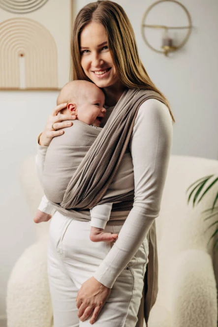 Moja pierwsza chusta do noszenia dzieci, tkana splotem jodełkowym, bawełna - MAŁA JODEŁKA BABY CAFFE LATTE - rozmiar L 2.jpg
