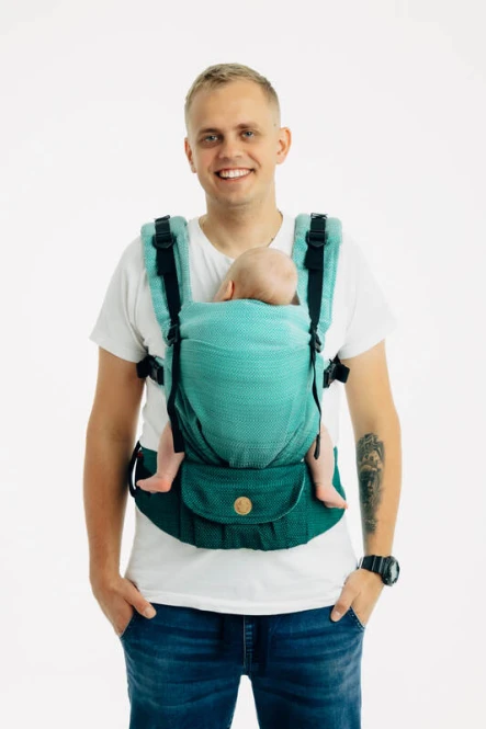Nosidełko LennyUpGrade PRO, splot jodełkowy, 100% bawełna , rozmiar standard - MAŁA JODEŁKA OMBRE ZIELEŃ 1.jpg